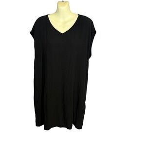Eileen Fisher Tunic Dress L Black Silk V-Neck Short Sleeve Lagenlook Capsule